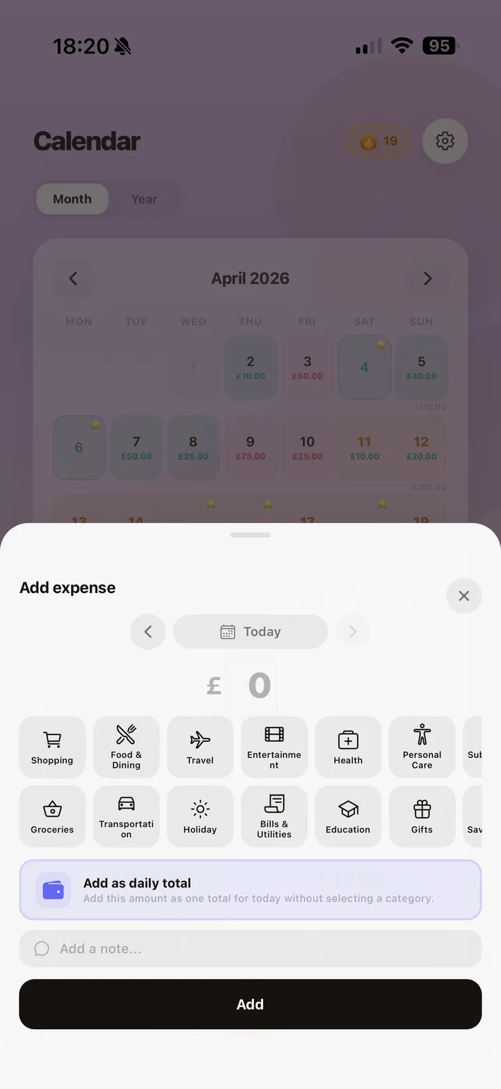 Fast Add Expense detail