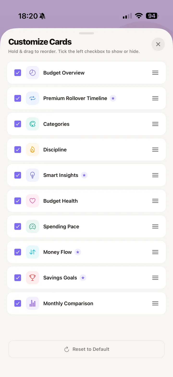 Daily Total Mode and Custom Cards detail