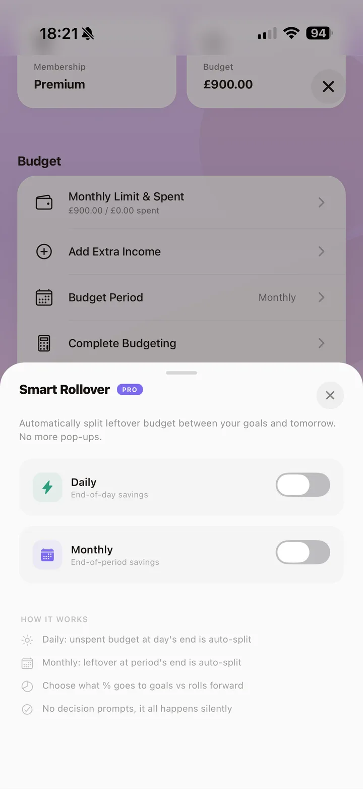 Guided Budget Planner and Rollover Setup detail