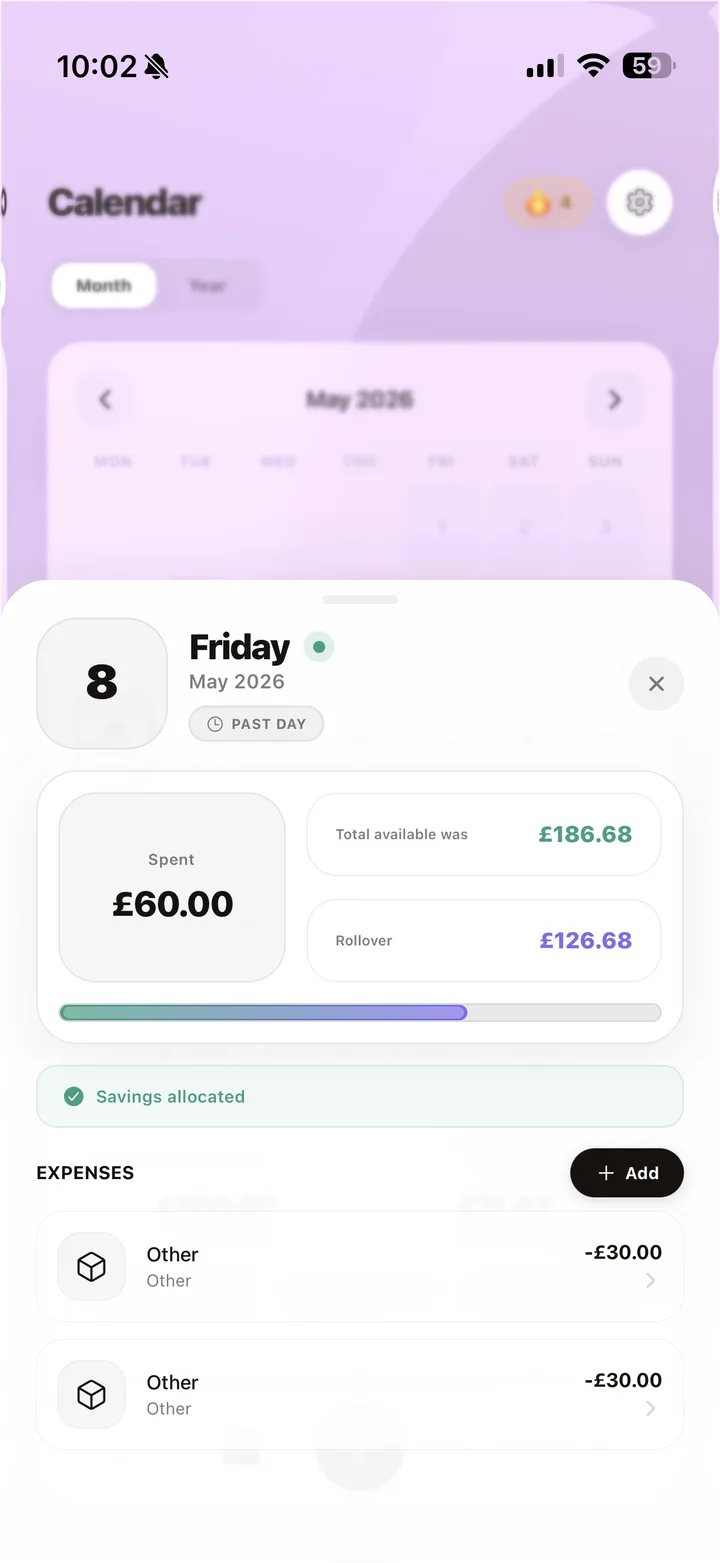Visual Spending Calendar detail