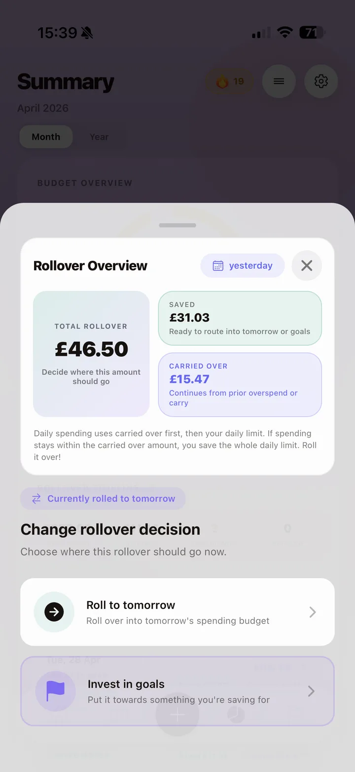 Budget Health, Pace, and Rollover Review detail