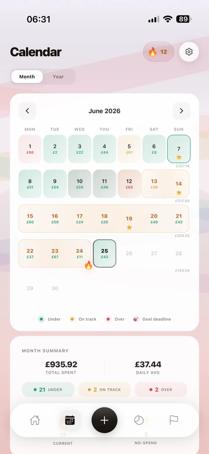 Visual Spending Calendar
