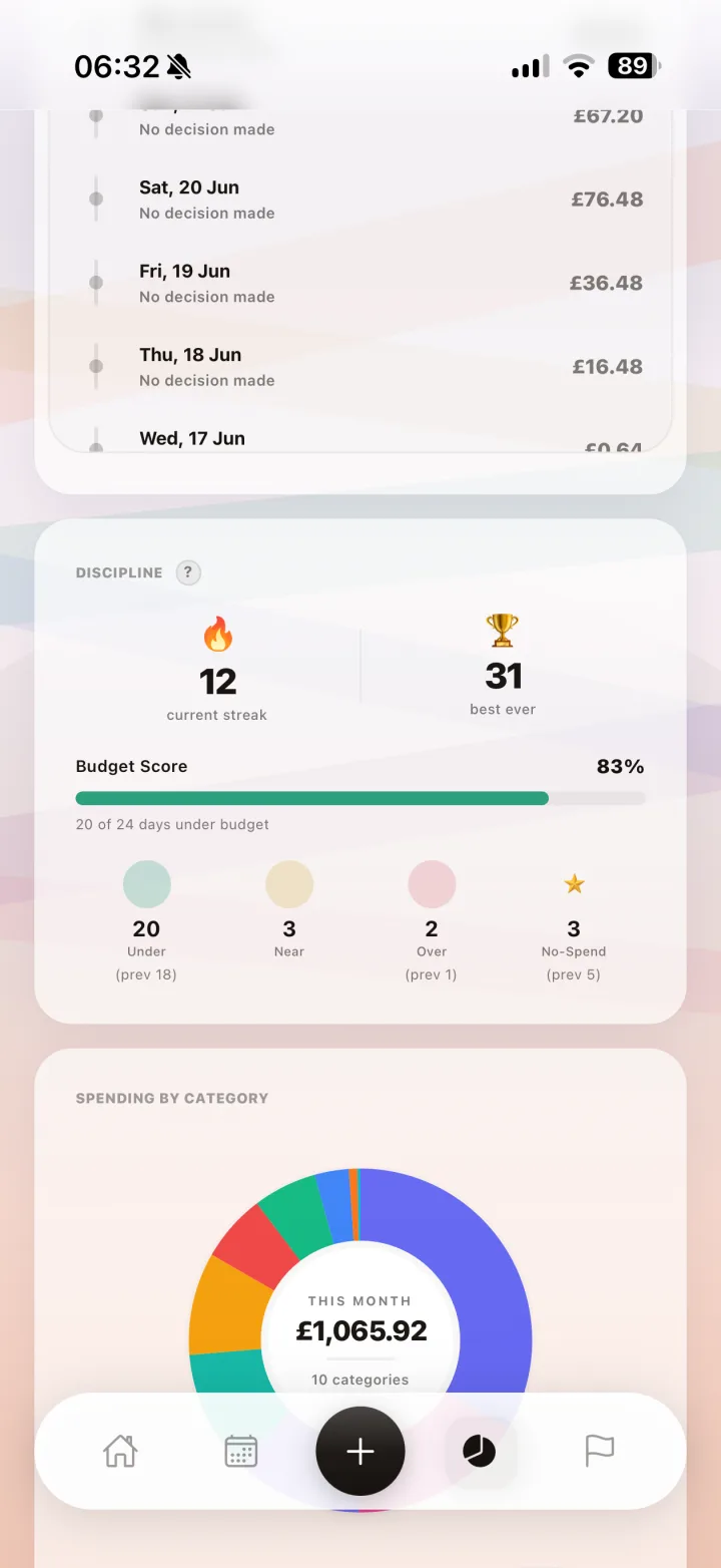 Streaks and No-Spend Days detail